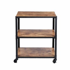 Rustic Brown Black 3 Tier Utility Serving Cart Rolling Kitchen Office Storage