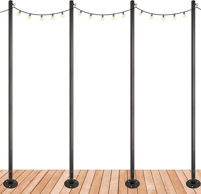 String Light Poles 4 Pack - 10 Feet Deck Mount (Wood/Concrete)