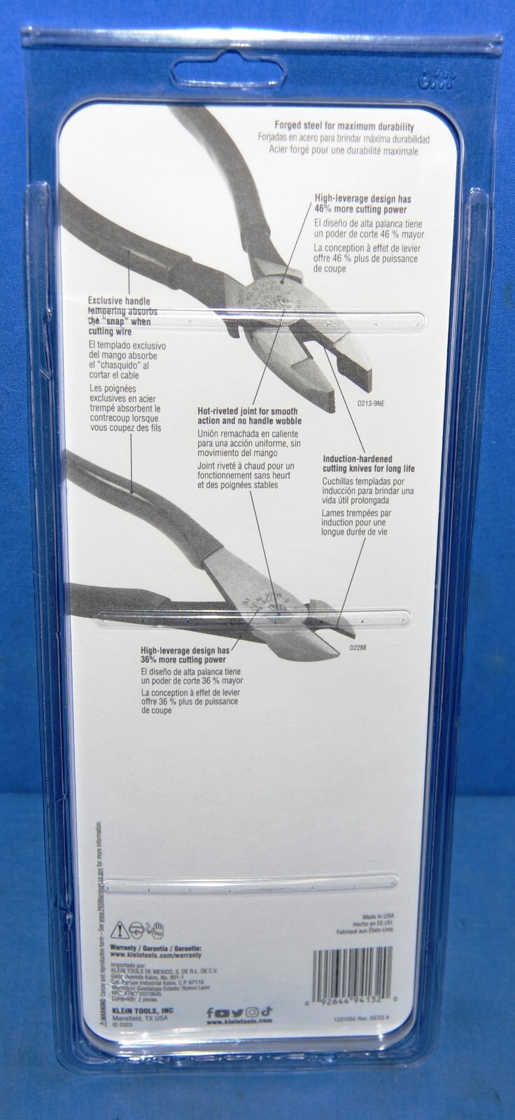 Klein Tools D2139NE2288 - Lineman's Pliers & Diagonal Cutters 2-Piece Kit - NEW gallery