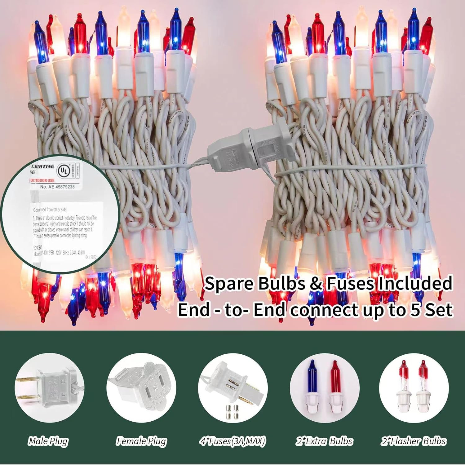 Patriotic String Lights - Red White Blue Mini Lights with White Wire - 19.6Ft 10 gallery