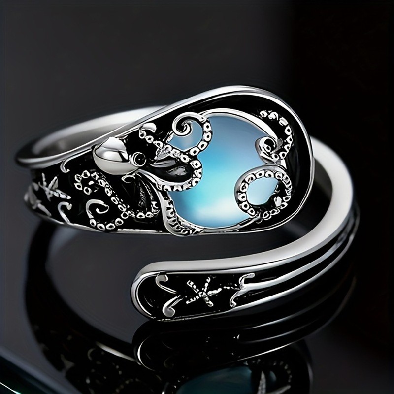 Women's Octopus Ring, Silver Tone Adjustable Band, Marine Animal Design, Gift gallery