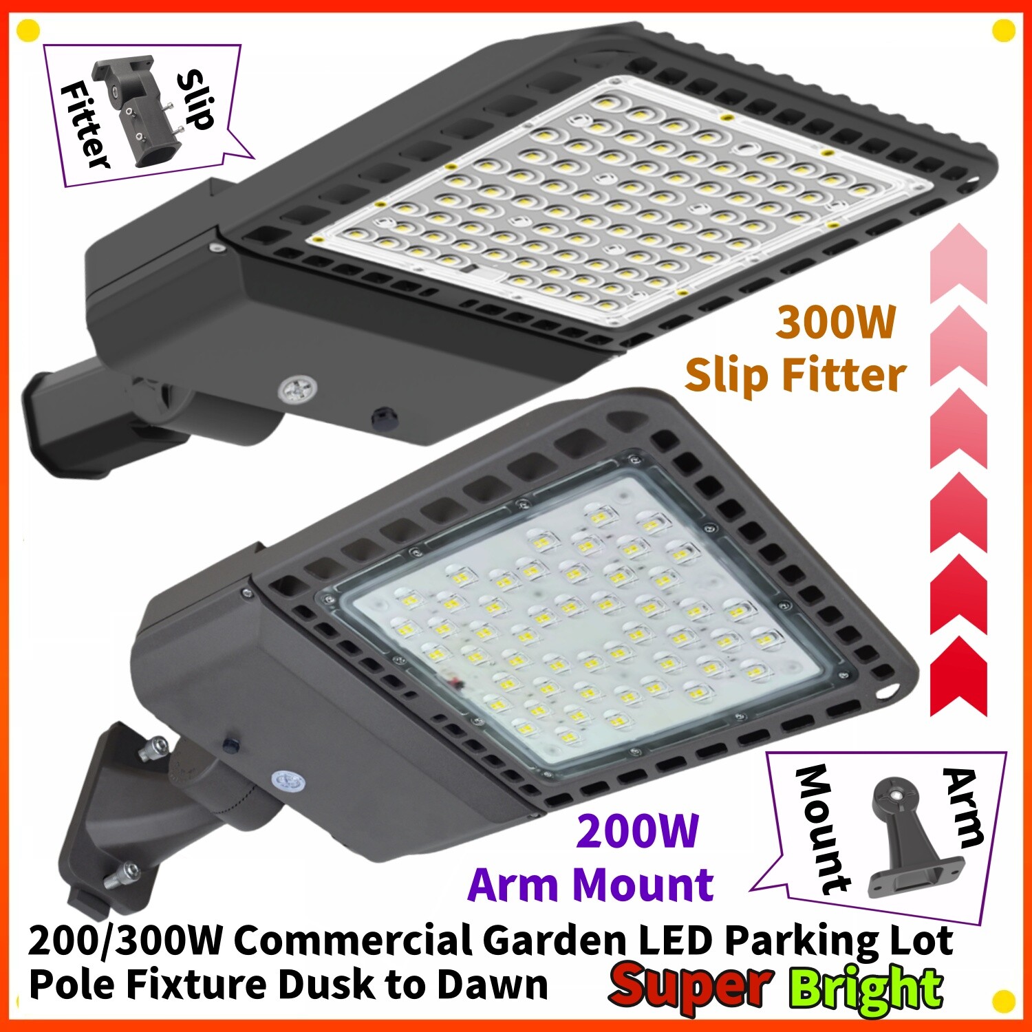 LED Parking Lot Light 200W-300W LED Shoebox Area Light Street Pole fixture 5000K gallery