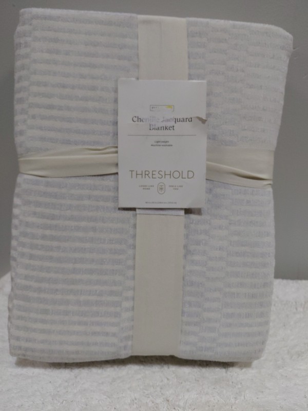 Threshold Full/Queen Chenille Jacquard Blanket Geo Gray gallery