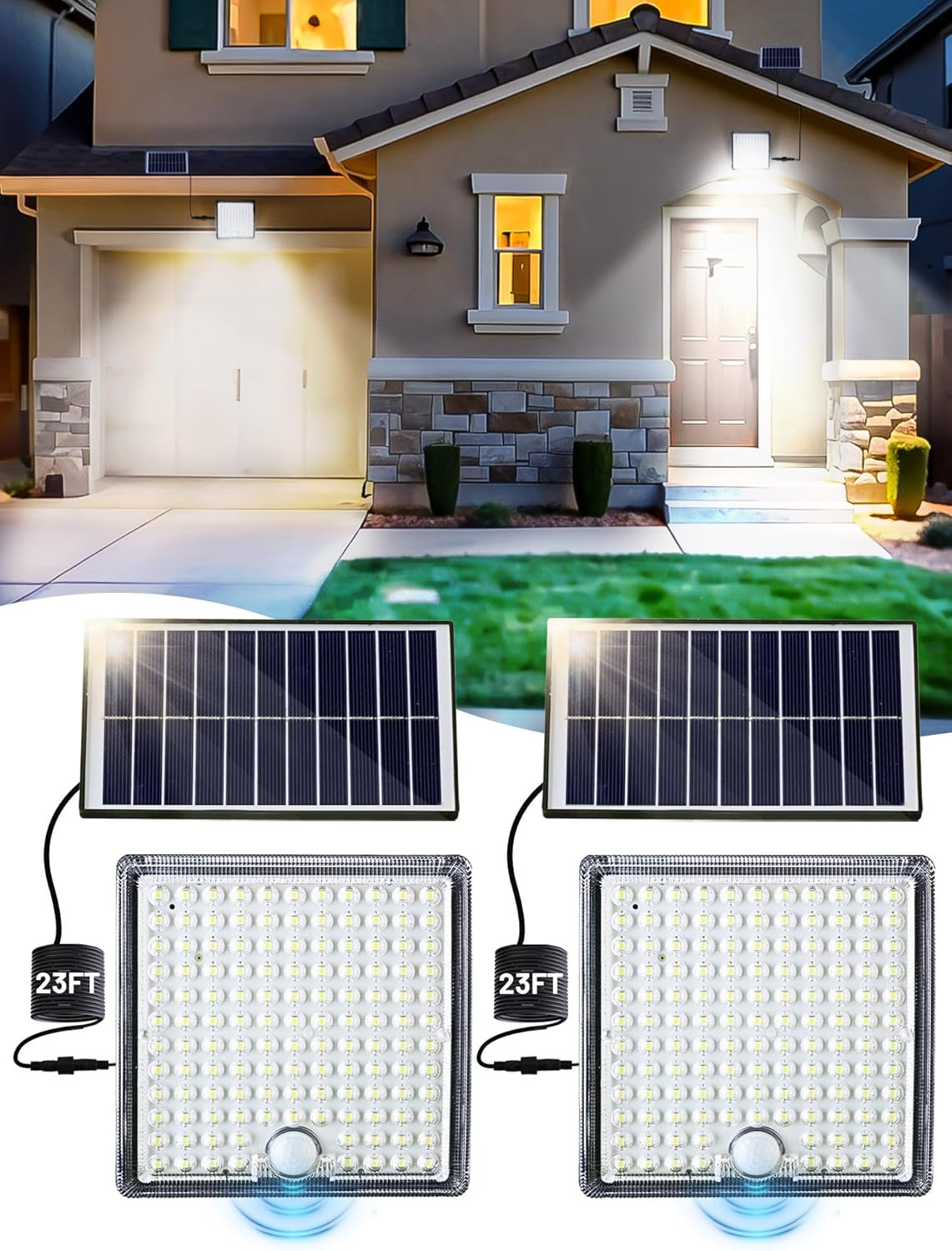 Solar Shed Light,Solor outside Light with 23Ft Cable,5 Motion Modes,Solar Flood gallery