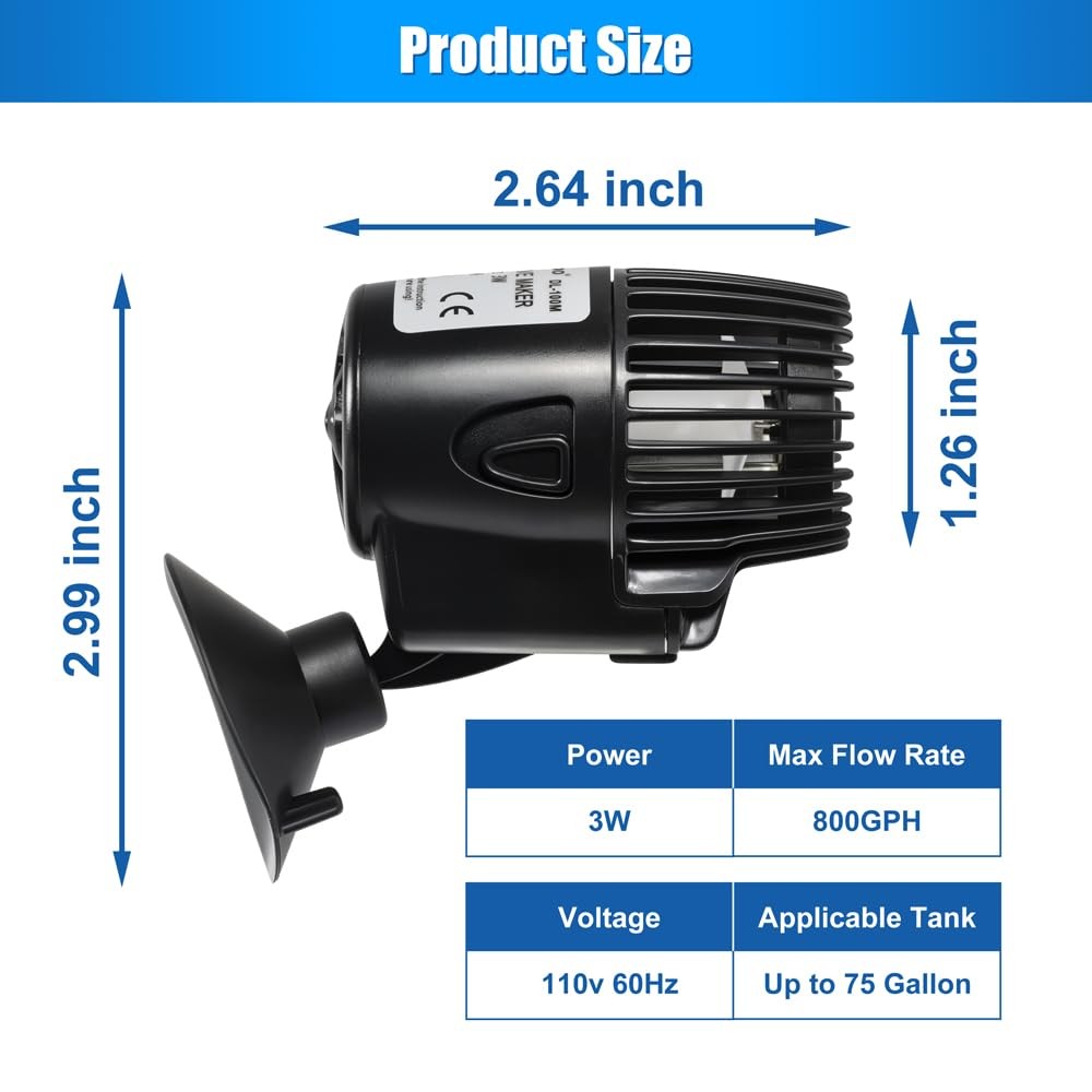 DaToo 800GPH Mini Aquarium Circulation Pump Ultra-quiet Fish 800GPH, Black gallery
