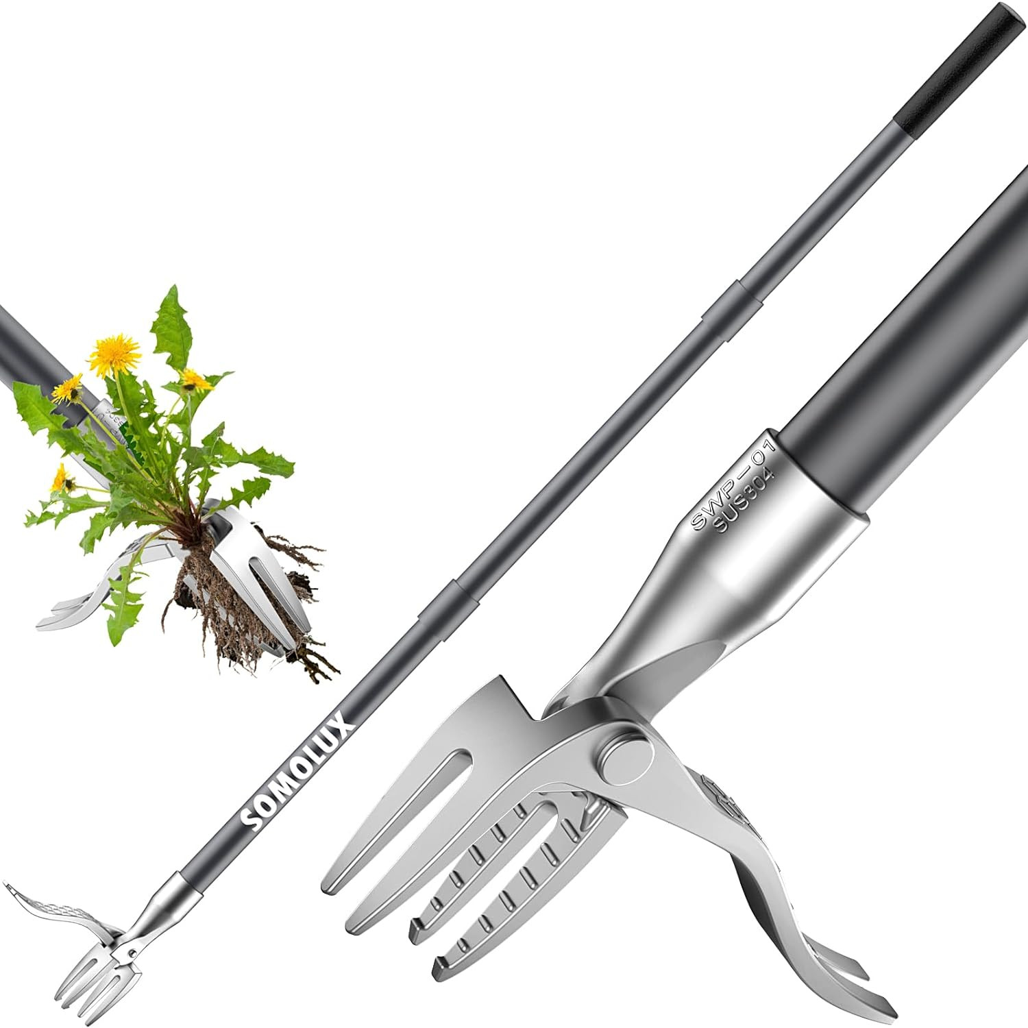 SOMOLUX 52'' Weed Puller Tool Stand-Up Weeder with Metal Long Handle/Stainless S gallery