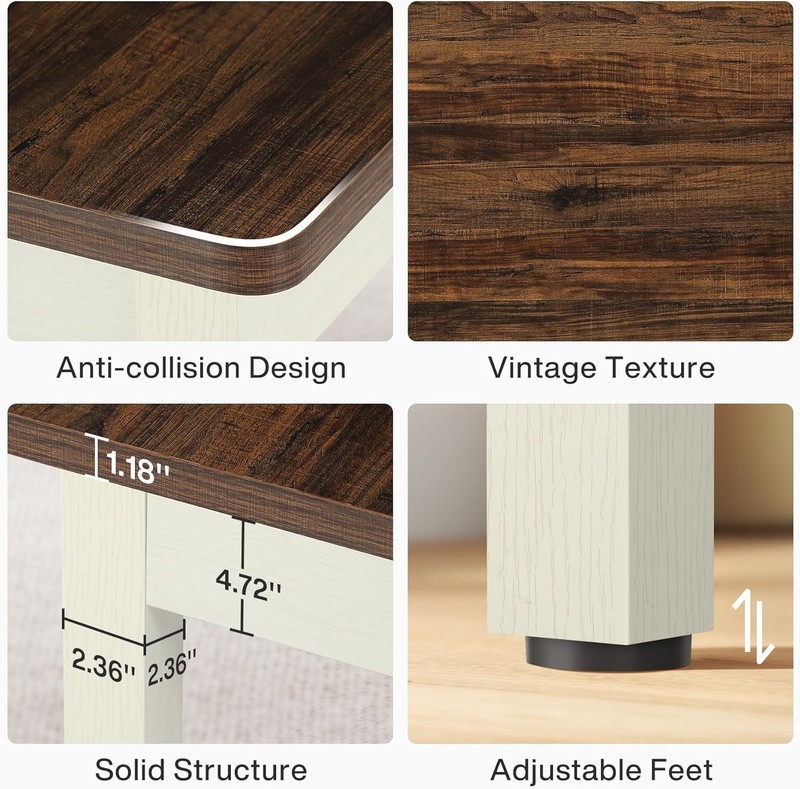 Modern Dinner Table Set for 4-6 People, 55'' Wood Kitchen Table with 2 Benches gallery