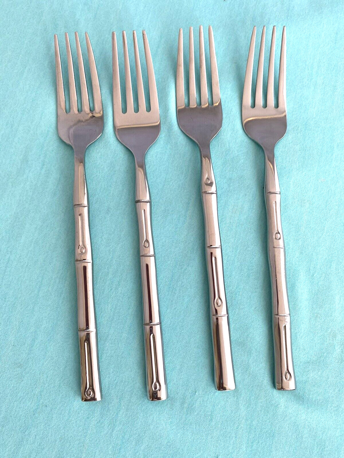 NEW 4 Hampton Forge BAMBOO Salad Forks Signature Stainless GLOSSY 7" gallery
