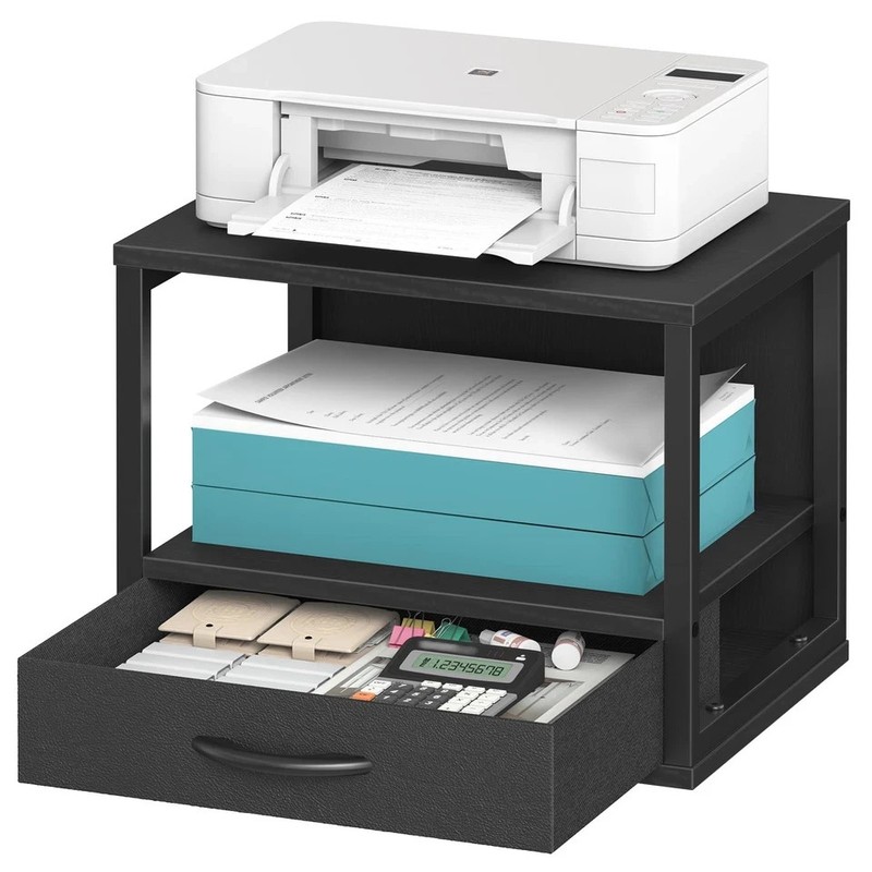 2-Tier Desktop Printer Stand with Drawer, Under-Desk Printer Table with Storage gallery