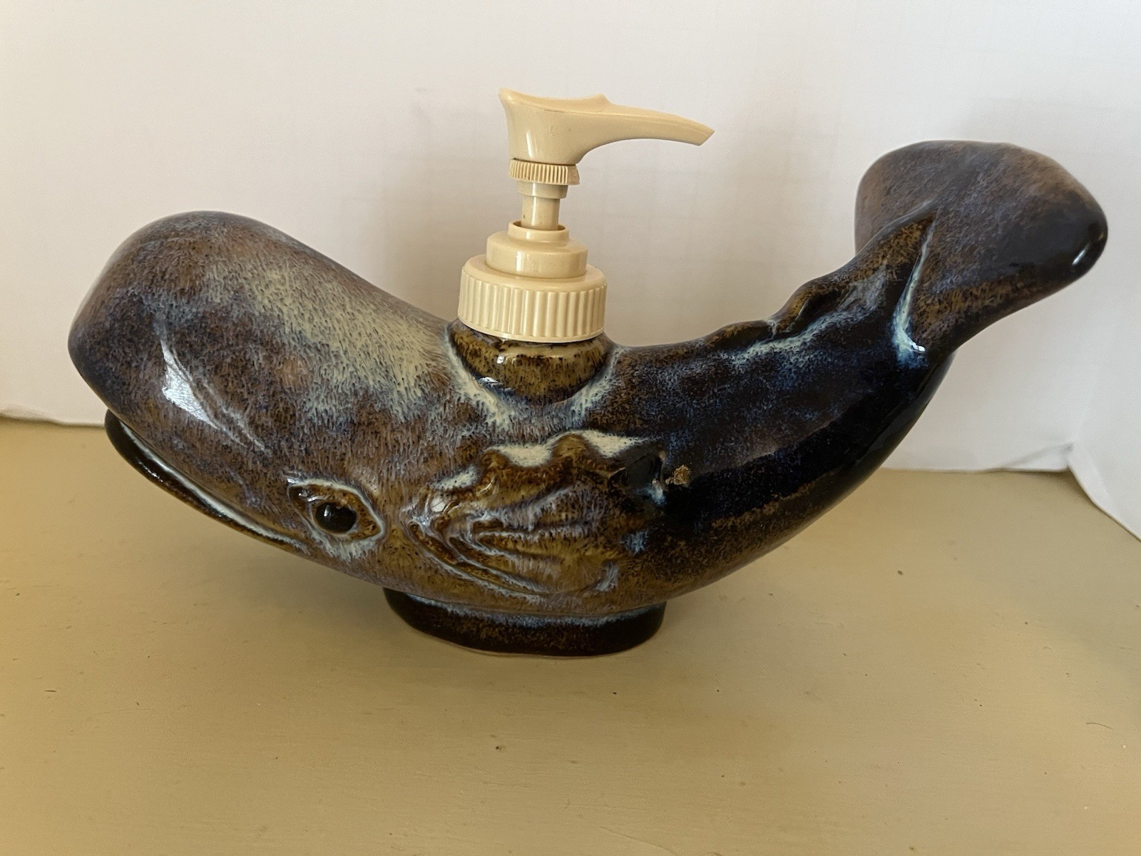 Signed Pottery Whale Soap/lotion Dispenser Brown Blue Glaze OOAK 7.5” Long 5”T gallery