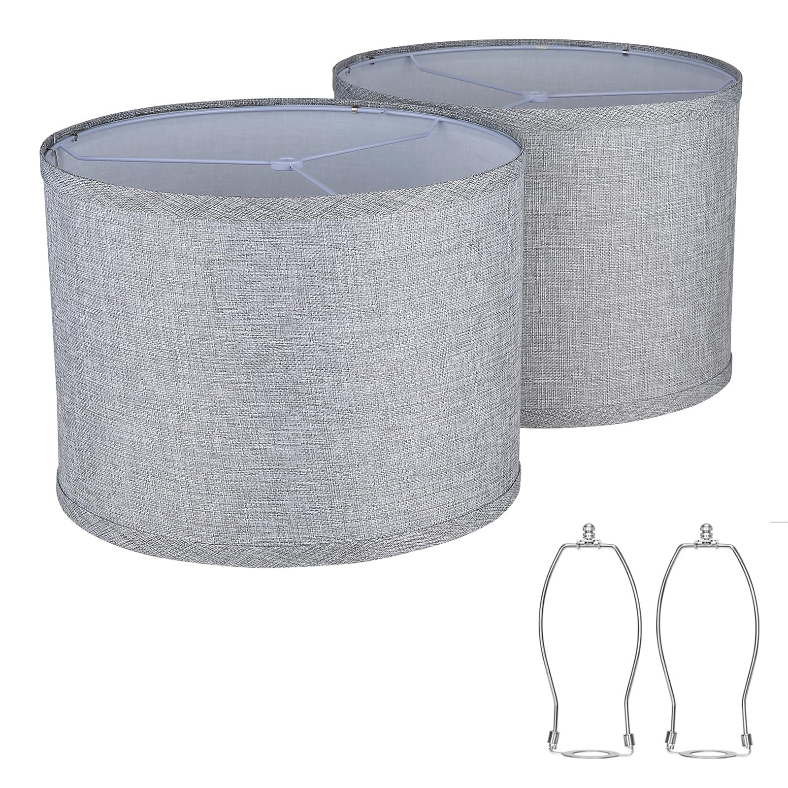 2 PCS 13x13x10 Inch Gray Medium Drum Lampshades Table Floor Spider Linen gallery