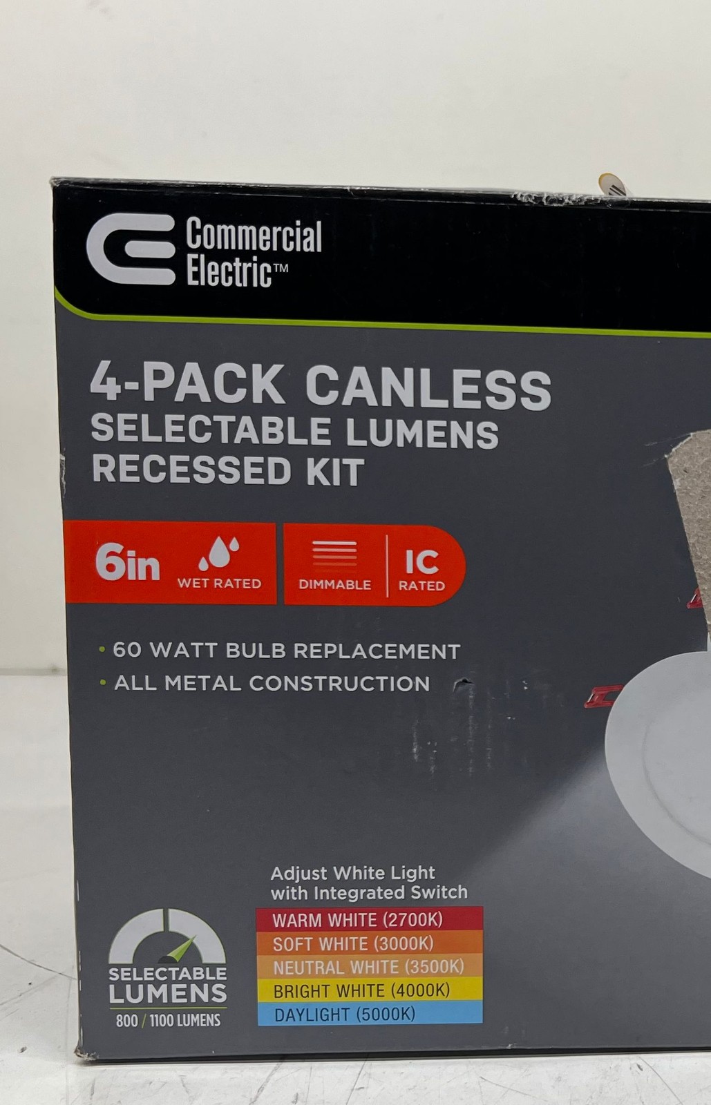 Commercial Electric 4 Pack Canless Seletable Lumen + CCT 6 in. Recessed Kit gallery