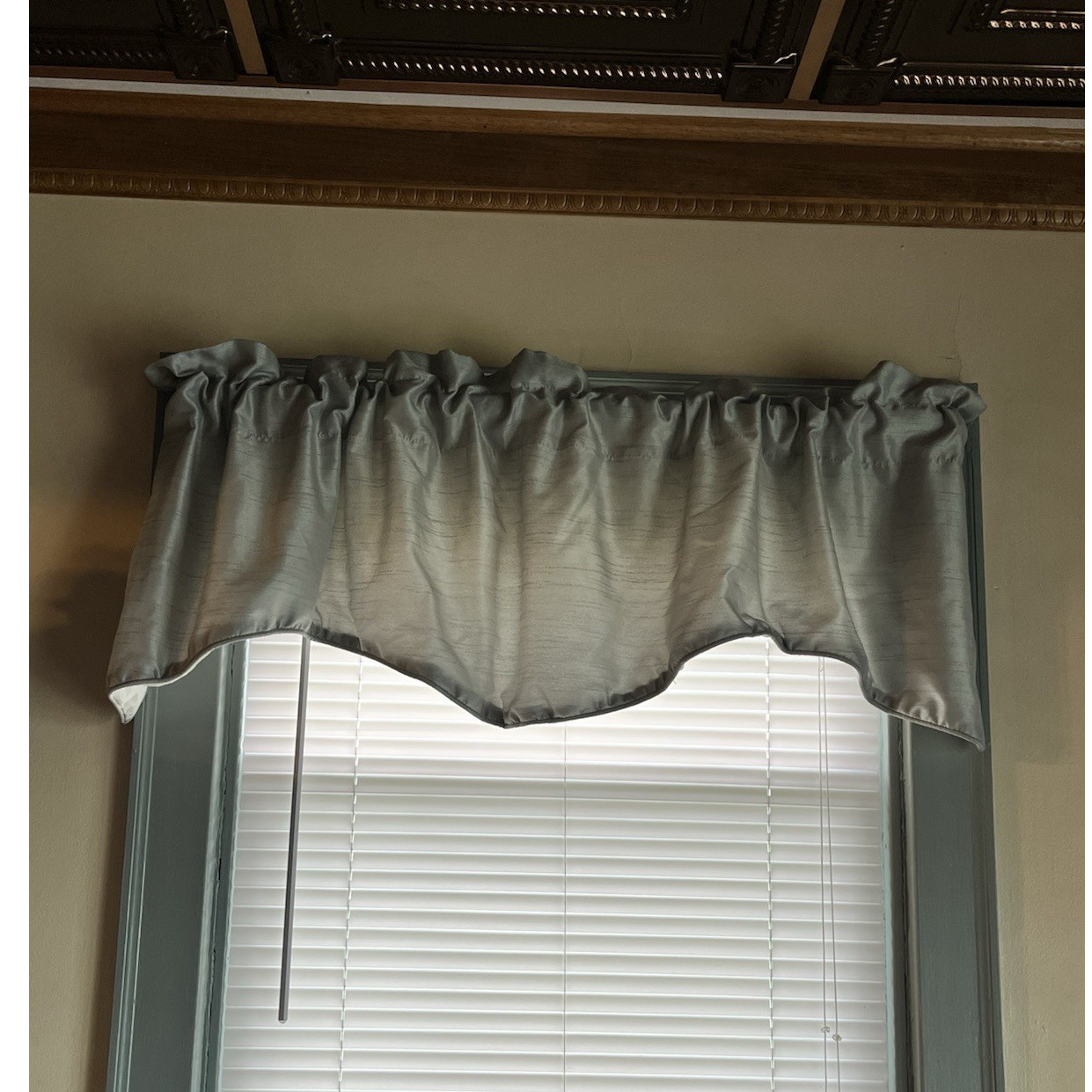 Gray Scalloped Valance Rod Pocket Solid Polyester Cotton Blend RN#19725 gallery