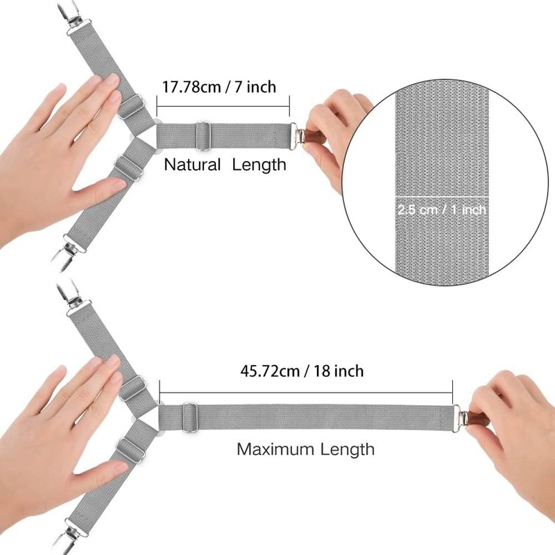 4 Adjustable Fitted Bed Sheet Holders - Elastic Clips to Stay in Place gallery