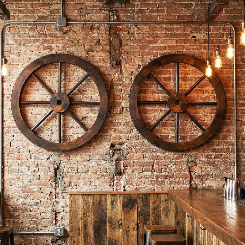 2 PCS Rustic 24” Wood Wagon Wheels Carbonized Solid Fir Wood for Party Bar gallery