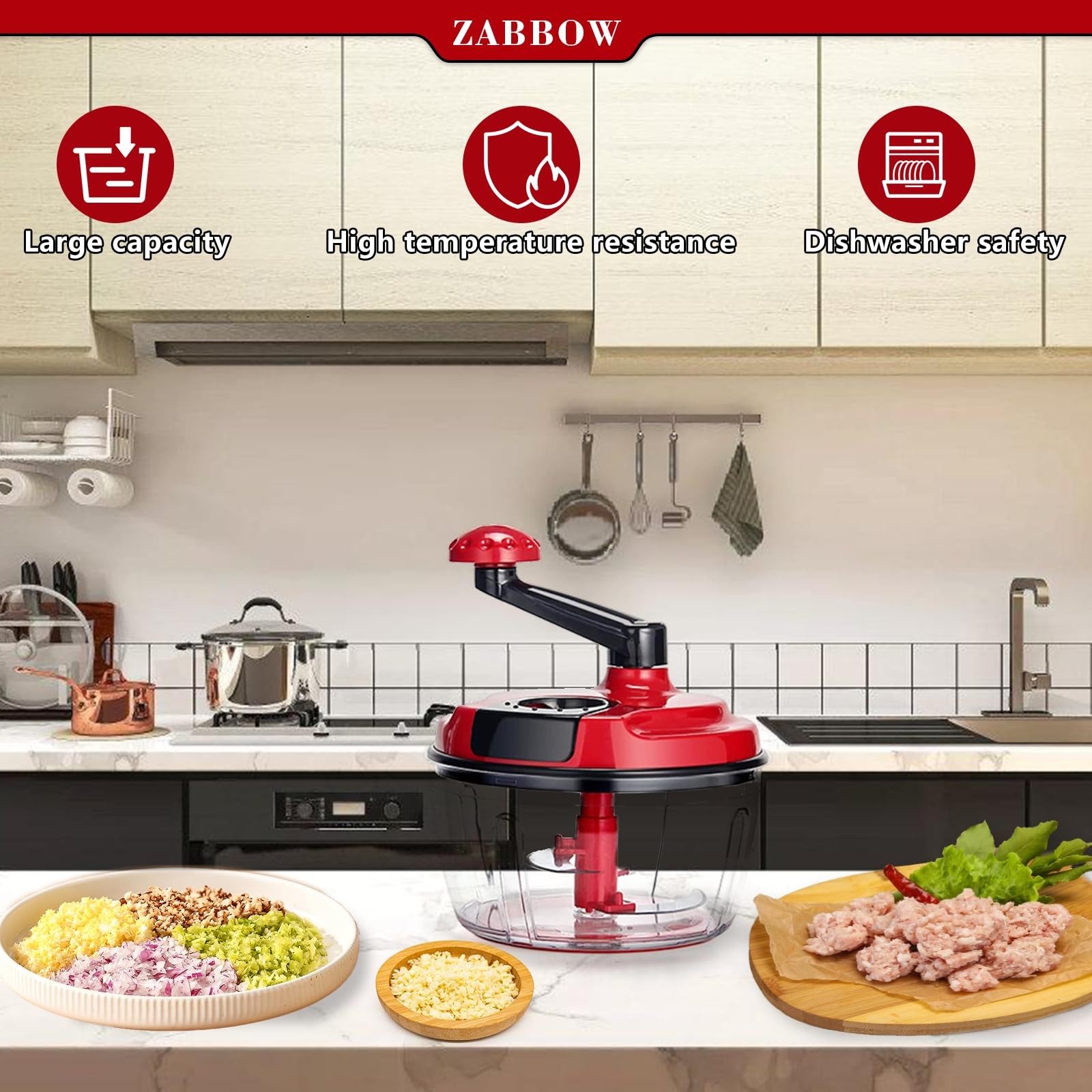 Manual Food Processor,8 Cup Hand Powered Crank Chopper,Mincer Blender with Cl... gallery