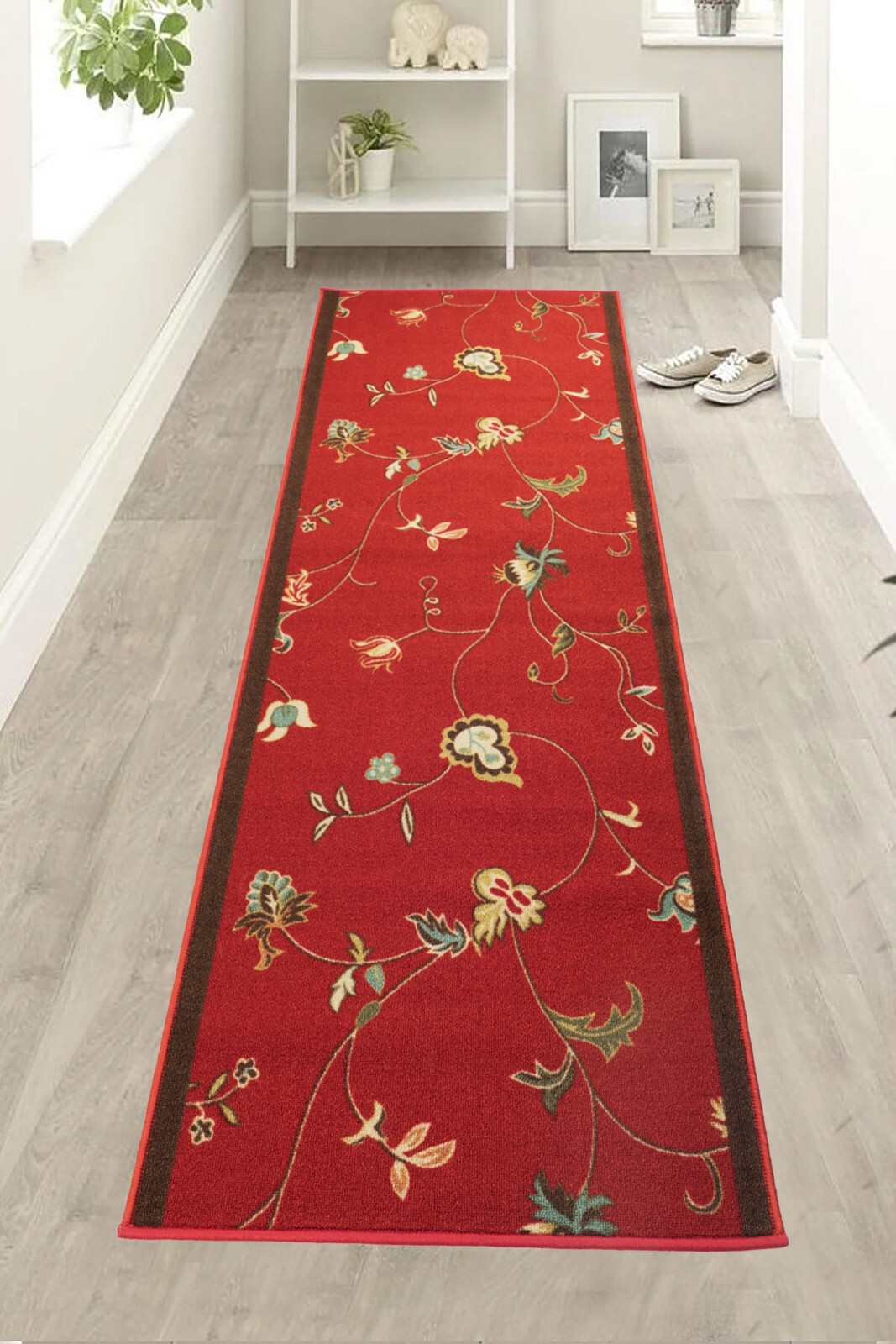 ConurDeals Floral Red Hallway Kitchen Non Slip Rubber Runner Rug 26" / 36" Wide gallery