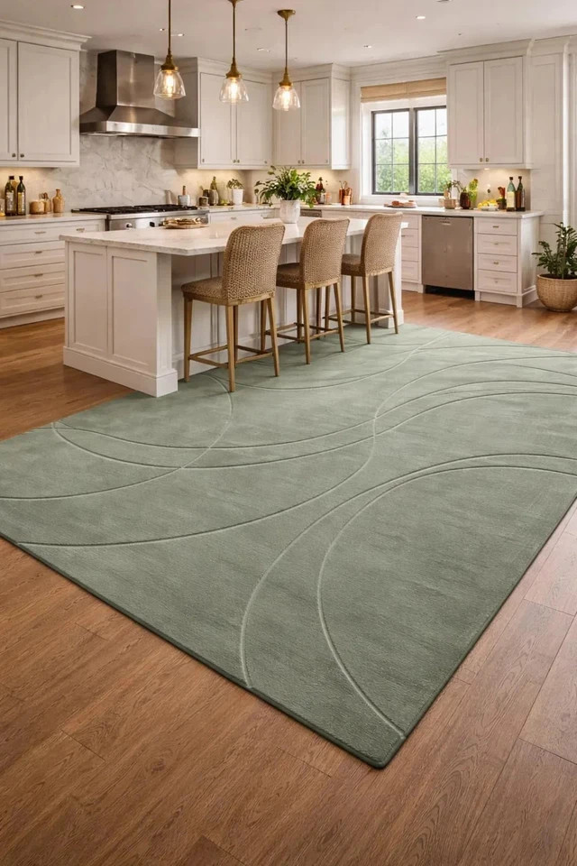 Sage Green Wool Area Rug – Hand Tufted Modern Abstract for Living Room Carpet gallery