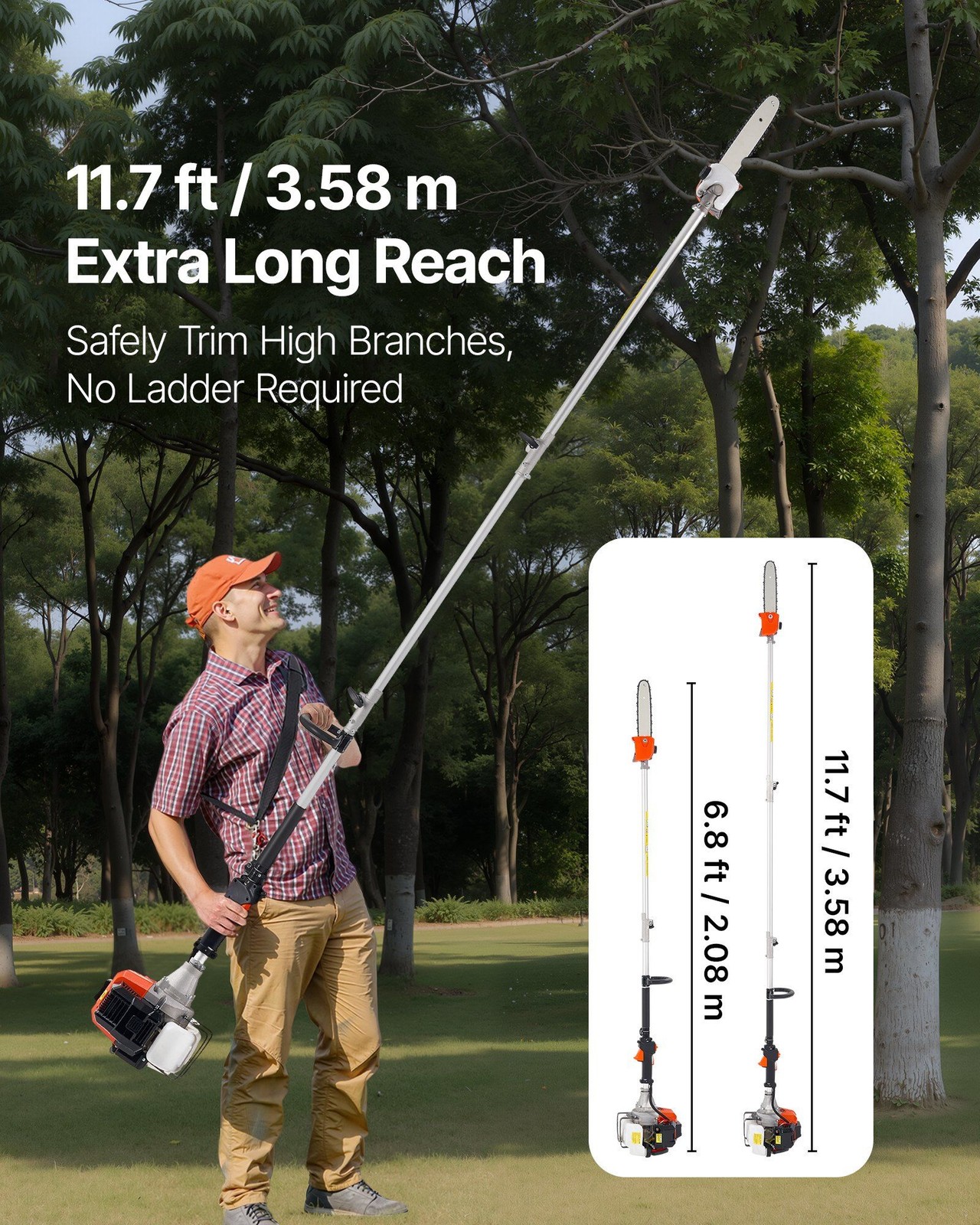 10in 43cc Gas-Powered Pole Saw Extendable 6.8-11.7ft 21.3lb Lightweight gallery