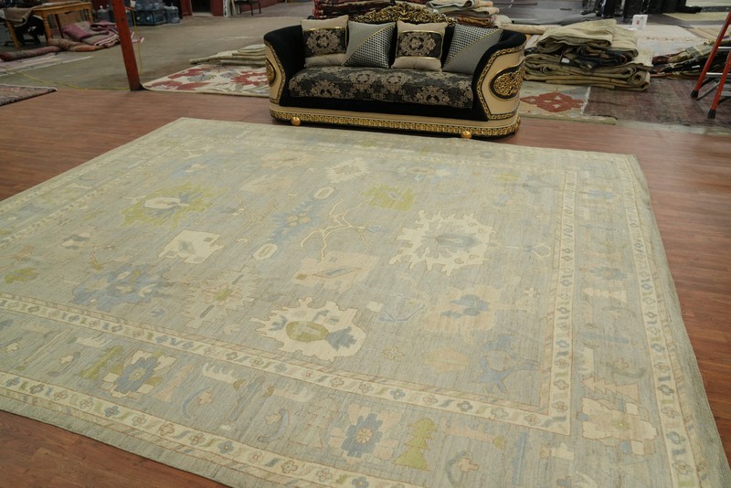 Vegetable Dye Oushak Turkish Hand-knotted Wool Large Rug for Living Room 12x15 gallery