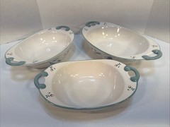 Pfaltzgraff April Oval Serving Dish Set of 3 White Floral Stoneware Purple Teal