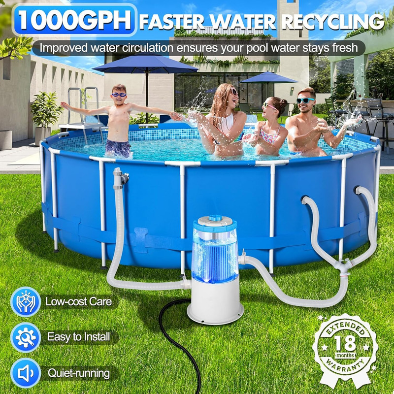 1000 GPH LED Pool Filter Pump with Transparent Housing for Real-Time Monitoring gallery