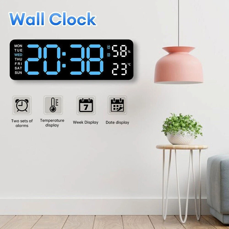 LED Digital Large Display Wall Desk Alarm Clock With Calendar Temperature Date gallery