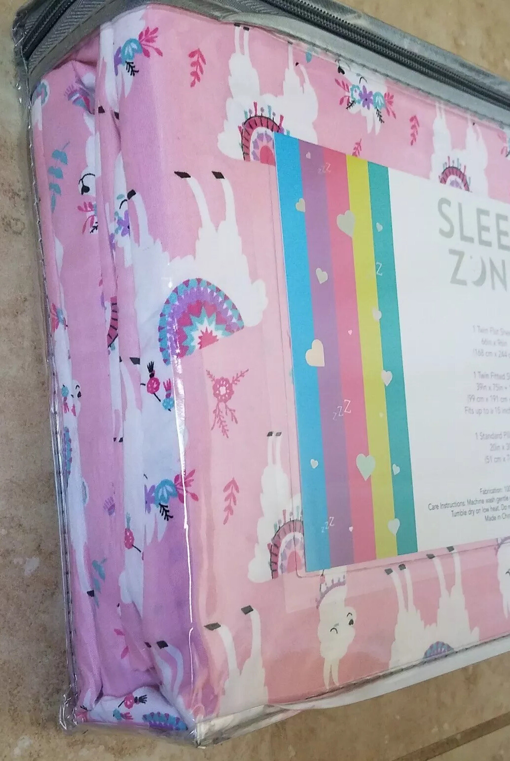 Sleep Zone TWIN Sheet Set Kids 3pc Girls Pink Llamas Floral NEW gallery