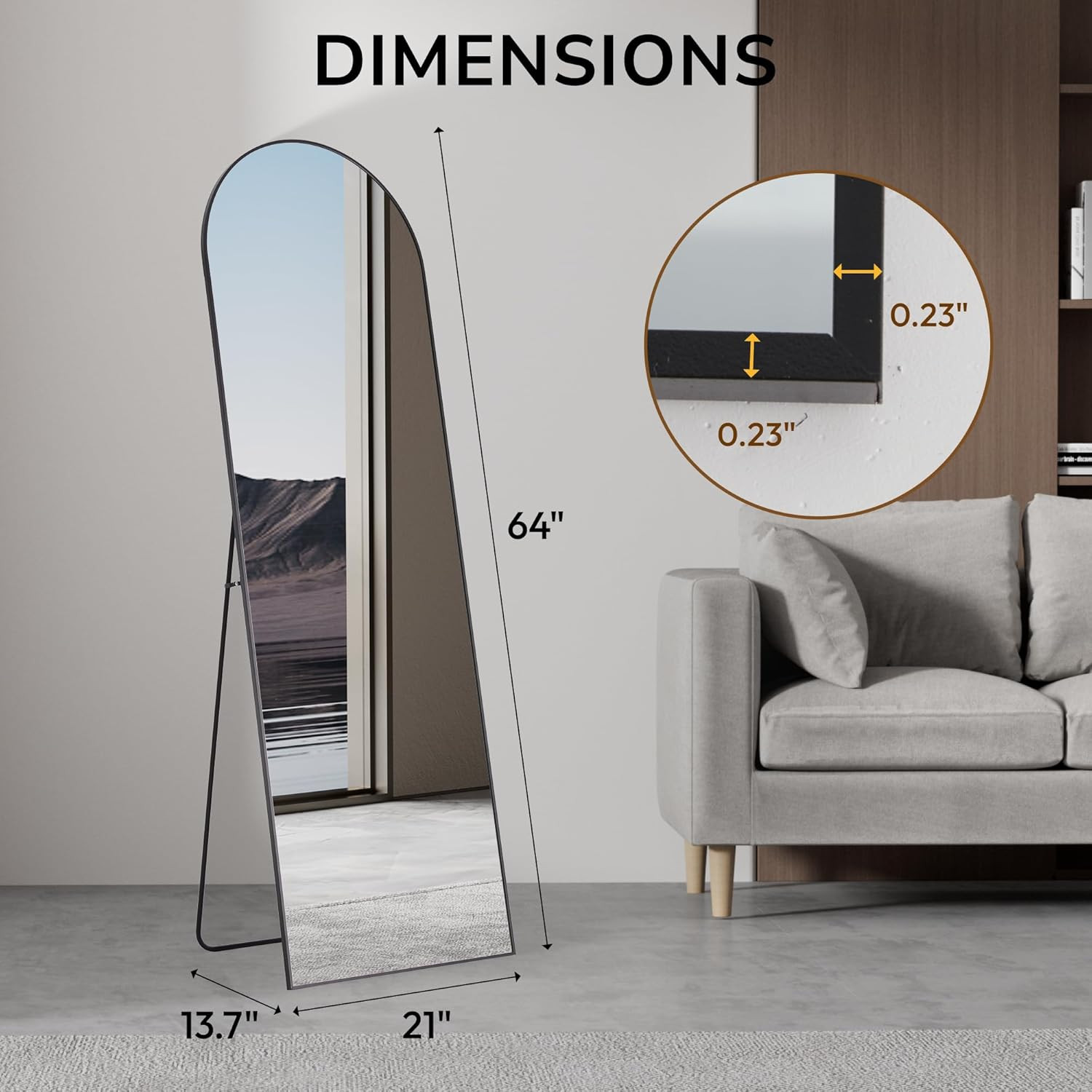 Elegant Arched Full Length Mirror, 64"x21", HD Nano Glass, Floor/Wall Mount gallery