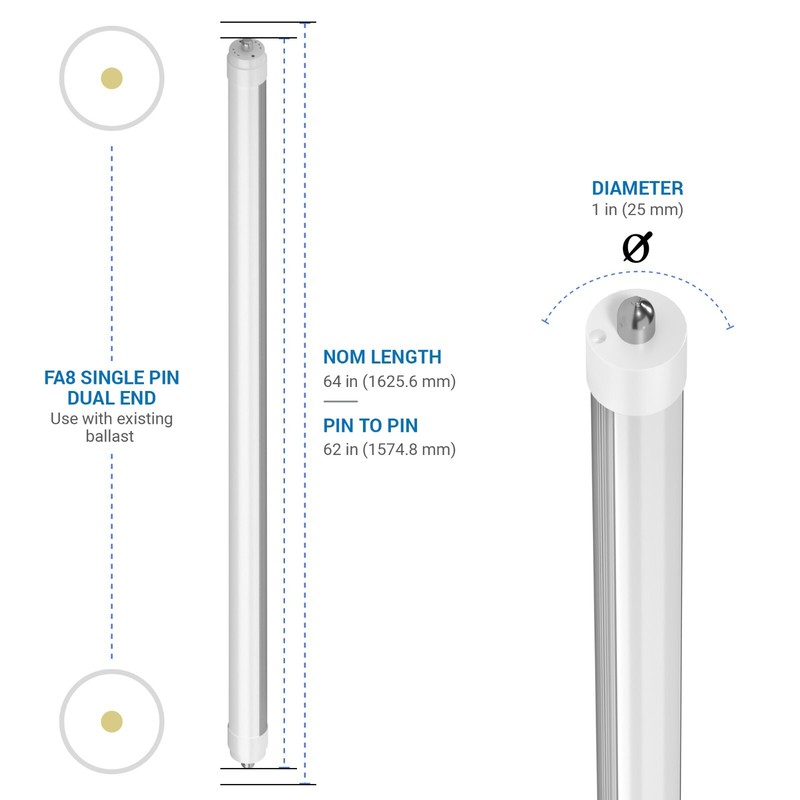 64 in. T8 FA8 Single Pin Type A Plug & Play LED Tube Replacement for 35W F64T8 gallery