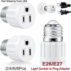 E26/E27 Light Socket to Plug Adapter 2/3 Prong Light Bulb Outlet Adapter 1 Pcs