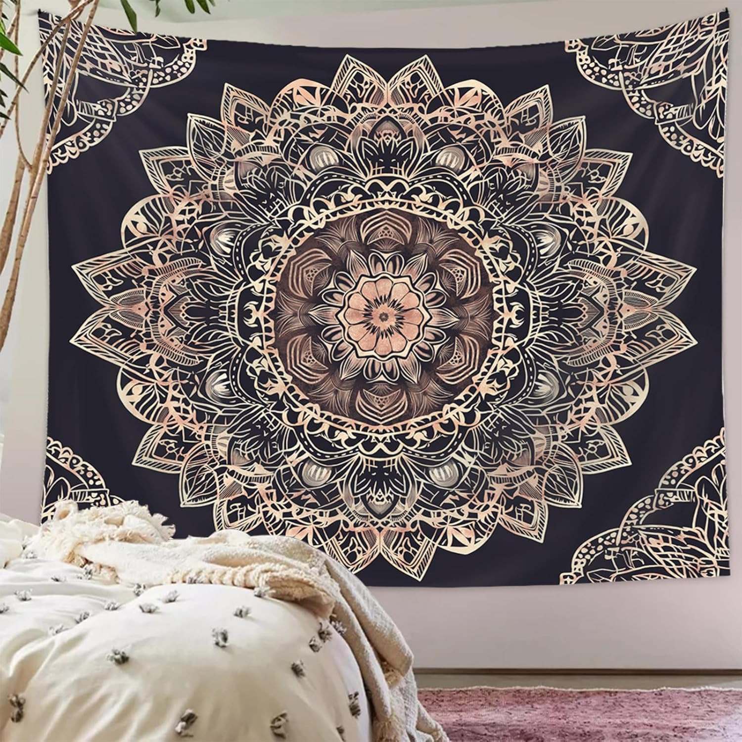 Boho Mystic Mandala Wall Hanging - Ethnic Vintage 40"L X 30"W, Black gallery