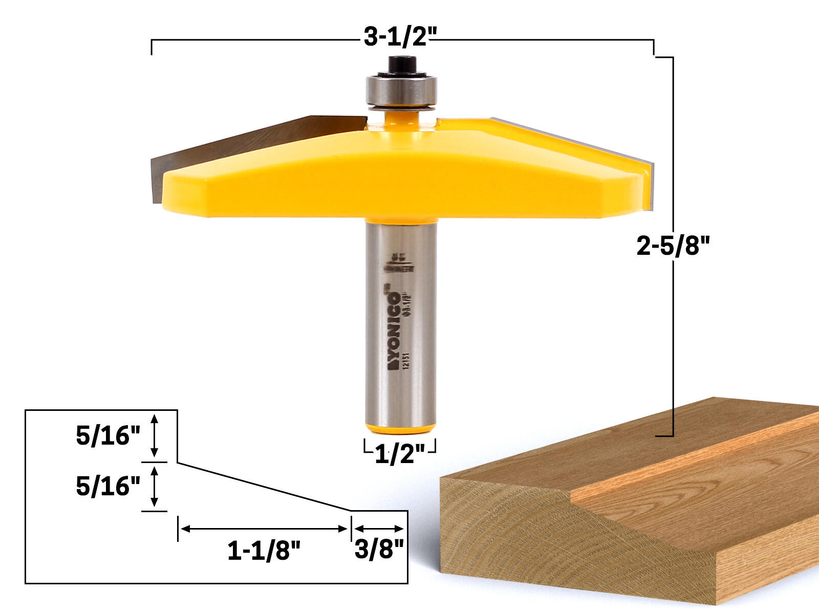 3-1/2" Diameter Bevel Raised Panel Router Bit - 1/2" Shank - Yonico 12151 gallery