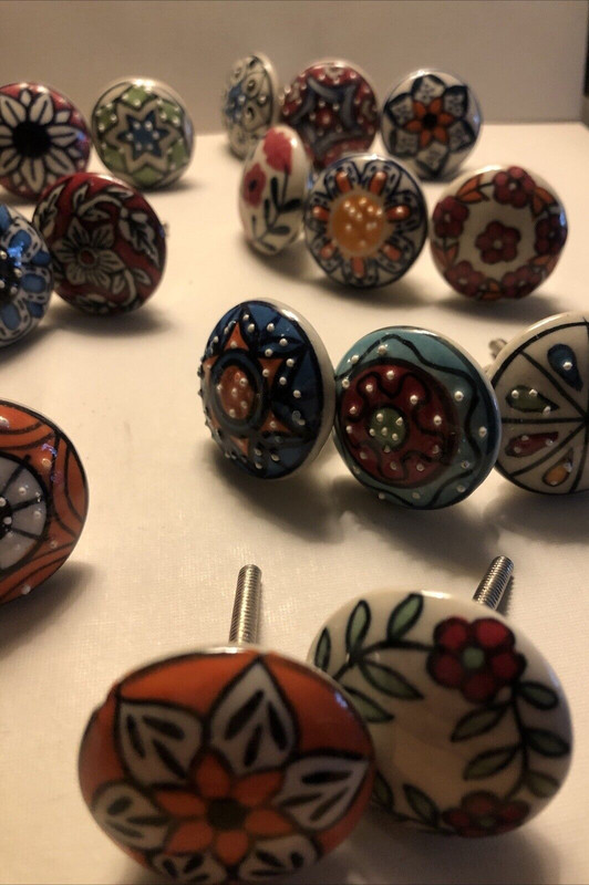 Drawer Knobs Colorful Qty 20 Individual Unique Floral Geometric Ceramic Modern gallery