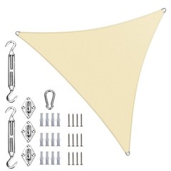 ColourTree Pro Ring Triangle Sun Shade Sail with Kit, 260 GSM Fabric Heavy Duty