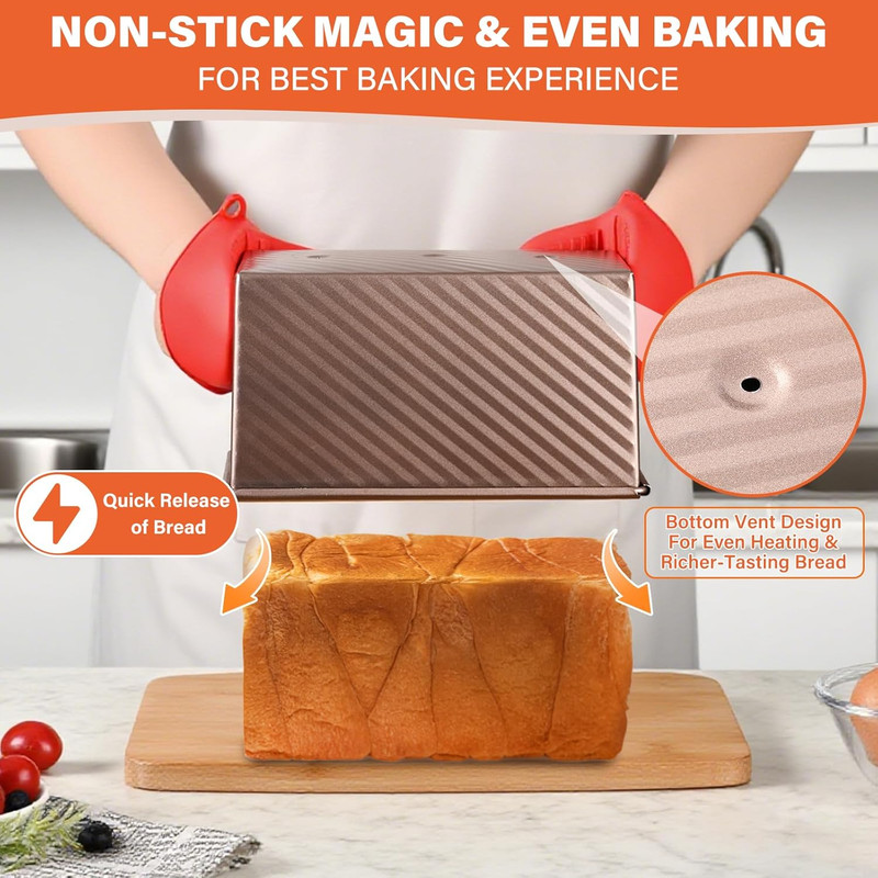 2 Pack Pullman Loaf Pan with Lid, 1 Lb/0.5 Lb Dough Capacity for Homemade Bread gallery