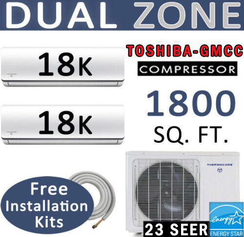 36000 BTU Dual Zone Ductless Mini Split AC - Heat Pump: 18000 x 2 :15ft Lineset gallery