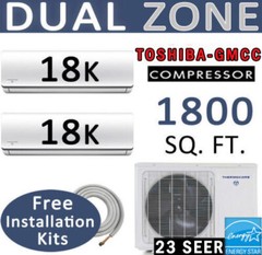36000 BTU Dual Zone Ductless Mini Split AC – Heat Pump: 18000 x 2 :15ft Lineset