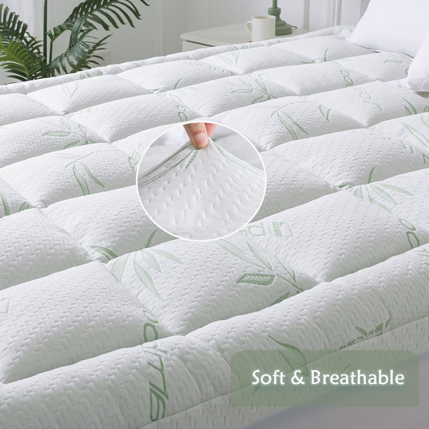 WhatsBedding Queen Mattress Topper Soft Pillow Top Mattress Topper W/ gallery