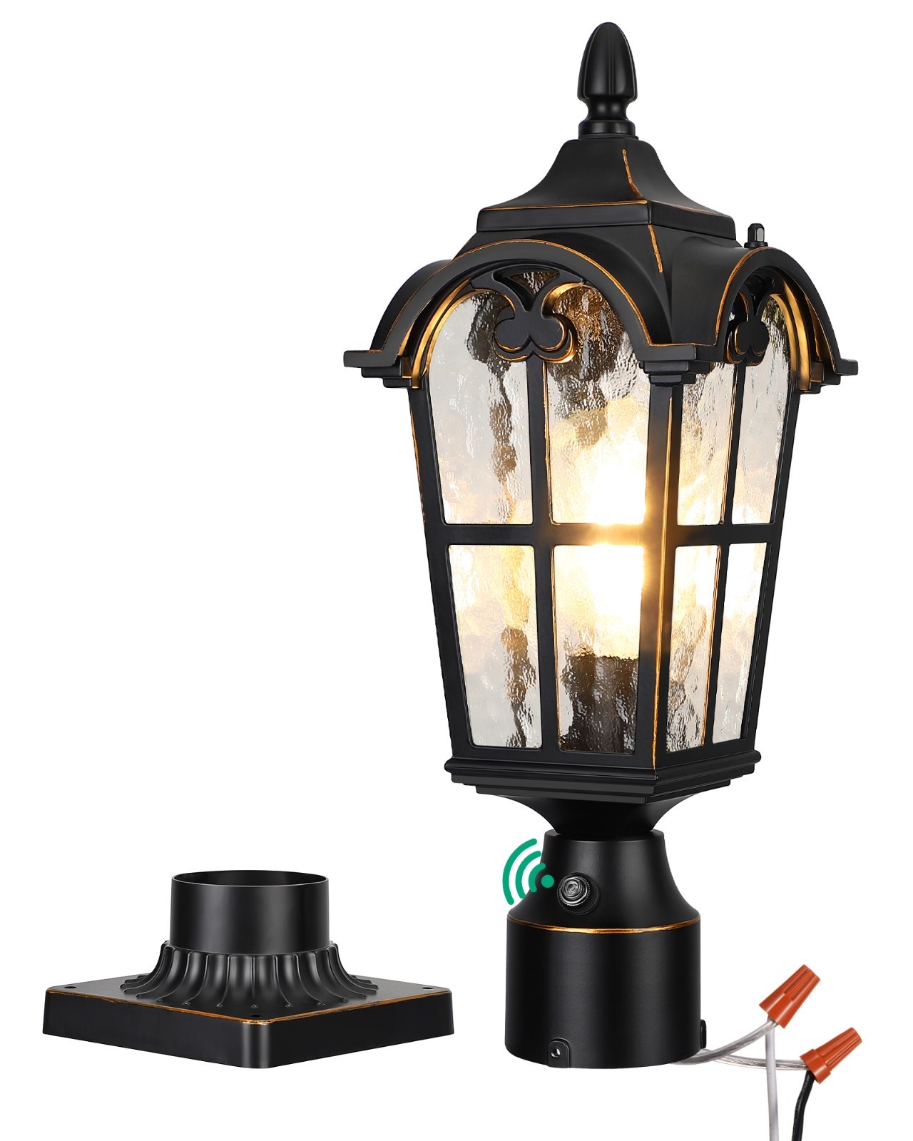 EDISHINE Dusk to Dawn Outdoor Post Lights Anti-Rust, Water Ripple Glass, Outdoor gallery