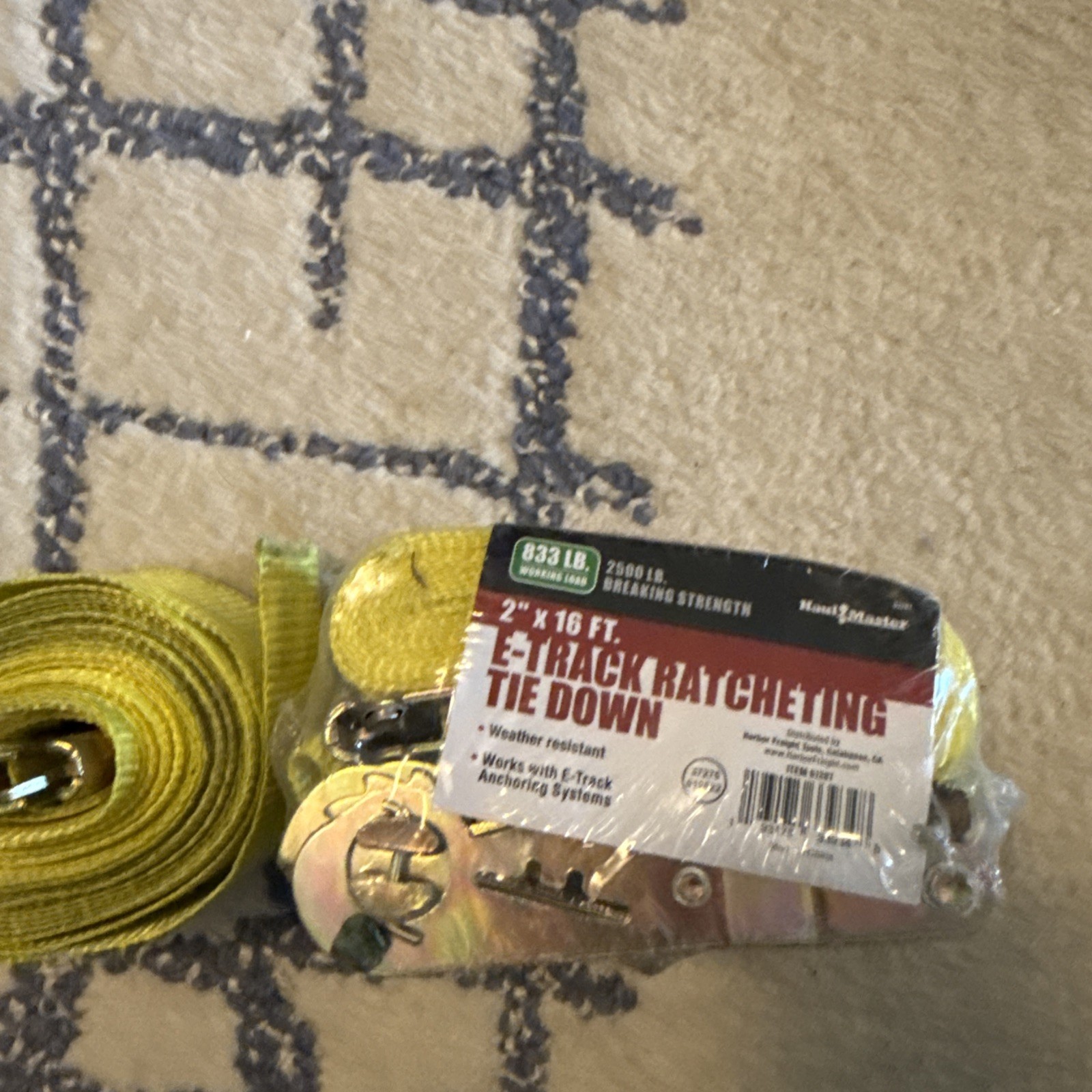 Haul Master E-Track Ratcheting Tie Down 2"x16' Item 62758 New Sealed 833lb Load gallery