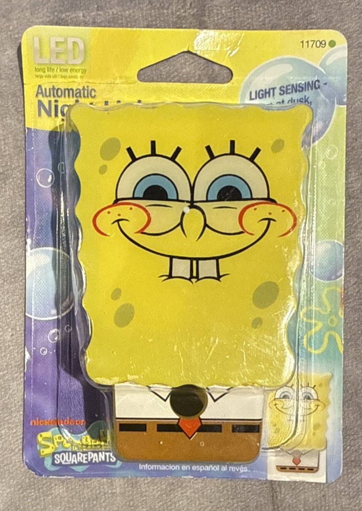 SPONGEBOB Automatic LED Night Light #11709, grinning, no arms, NEW - PKG 2012
