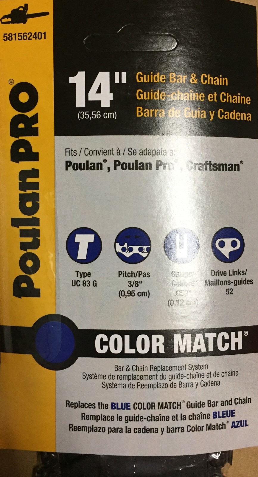POULAN OEM 14" PREMIUM BAR & CHAIN COMBO 3/8 LP .050 52 HUSQVARNA CRAFTSMAN ECHO gallery