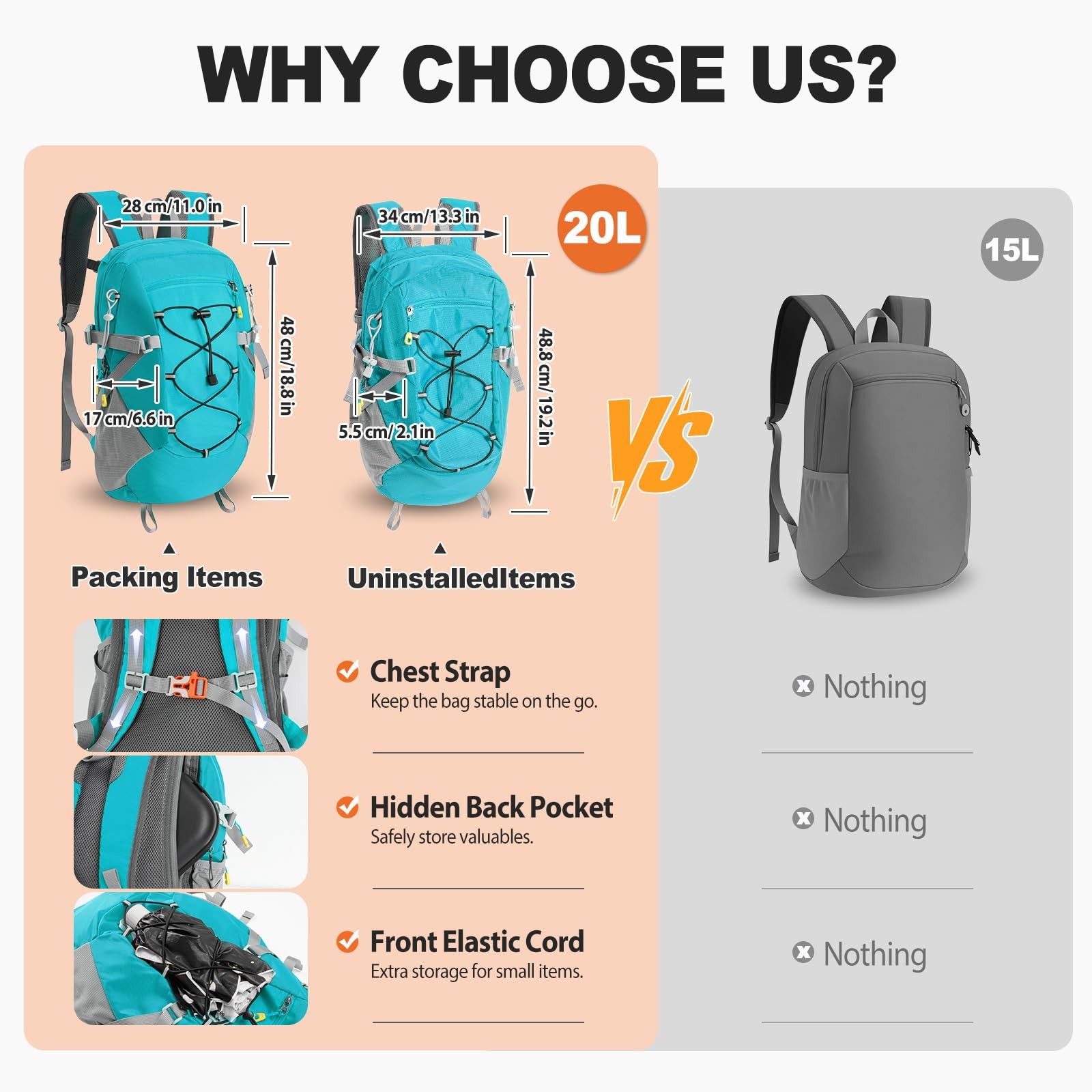 20L Hiking Backpack Lightweight Packable Hiking Daypack, Foldable Small Trave... 4