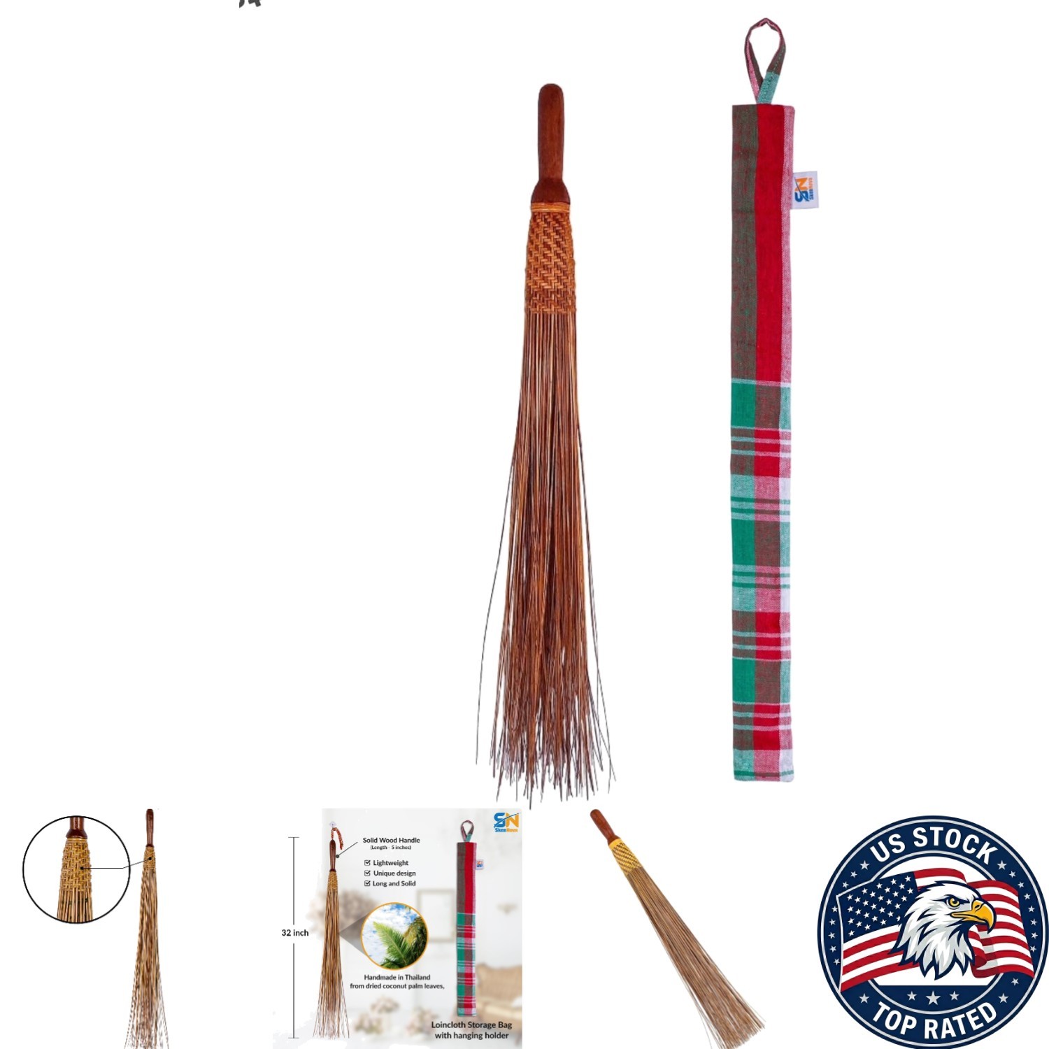 Handcrafted 32-Inch Coconut Leaf Carpet Beater with Wood Handle - Classic Design gallery