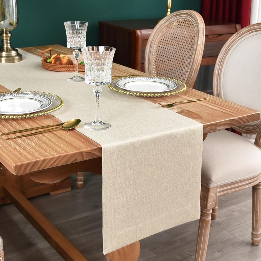 Farmhouse Style Solid Beige Table Runner 13x48 Inch - Ideal for Dining & Parties