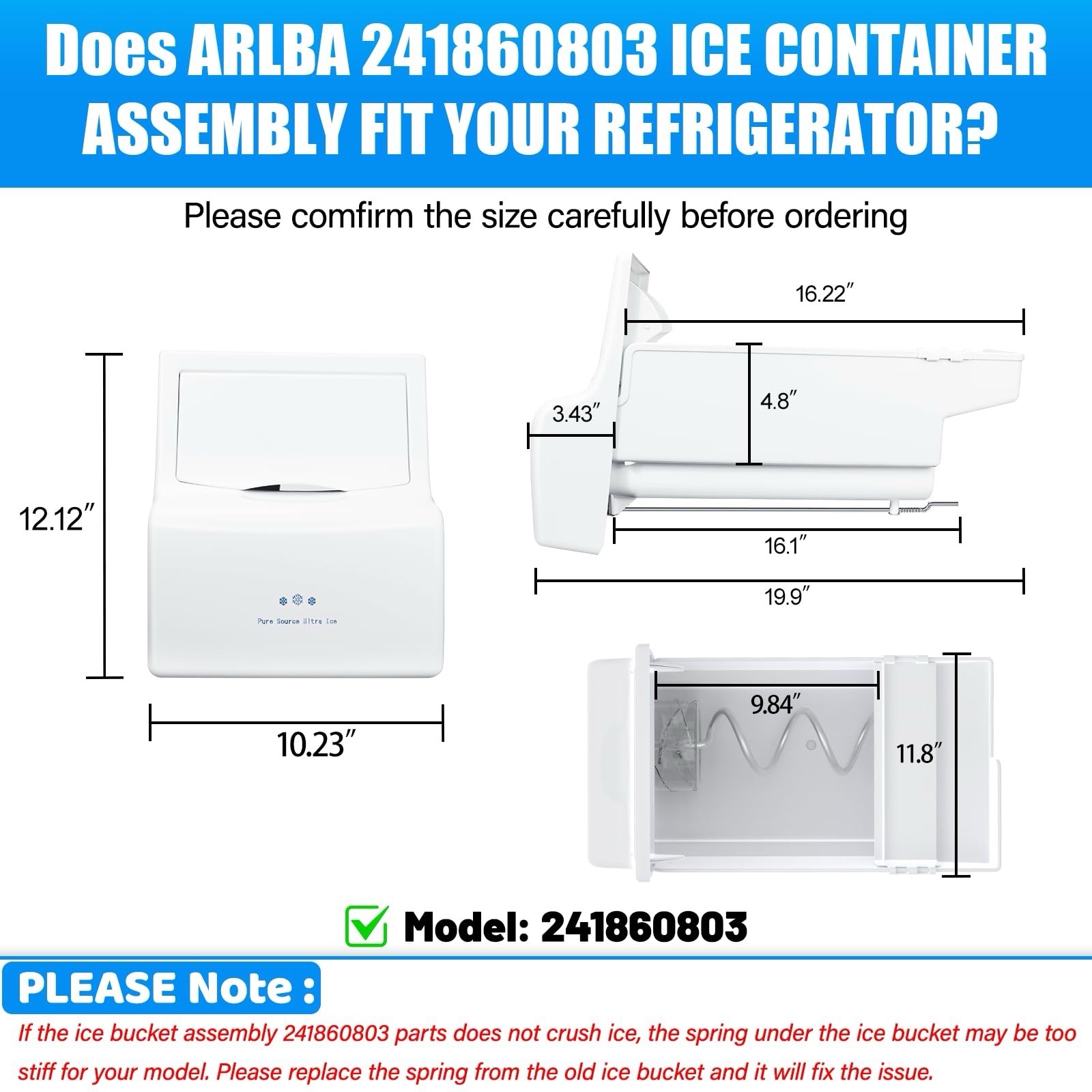 Upgraded 241860803 Refrigerator Ice Bucket Assembly Replacement for Frigidaire gallery