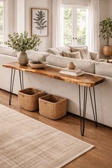 Handcrafted Live Edge Walnut Sofa Table 64” | Solid Wood Console Table