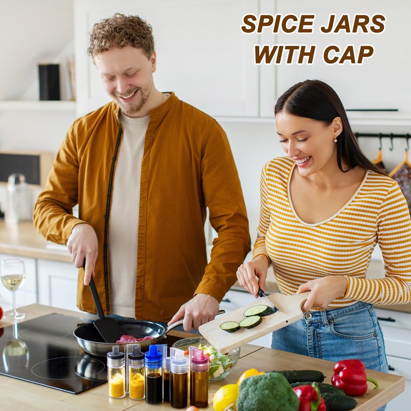 6 Pcs 2" Spice Jars, Brown Bottle (White/Black/Purple/Green/Red/Blue Cap) gallery
