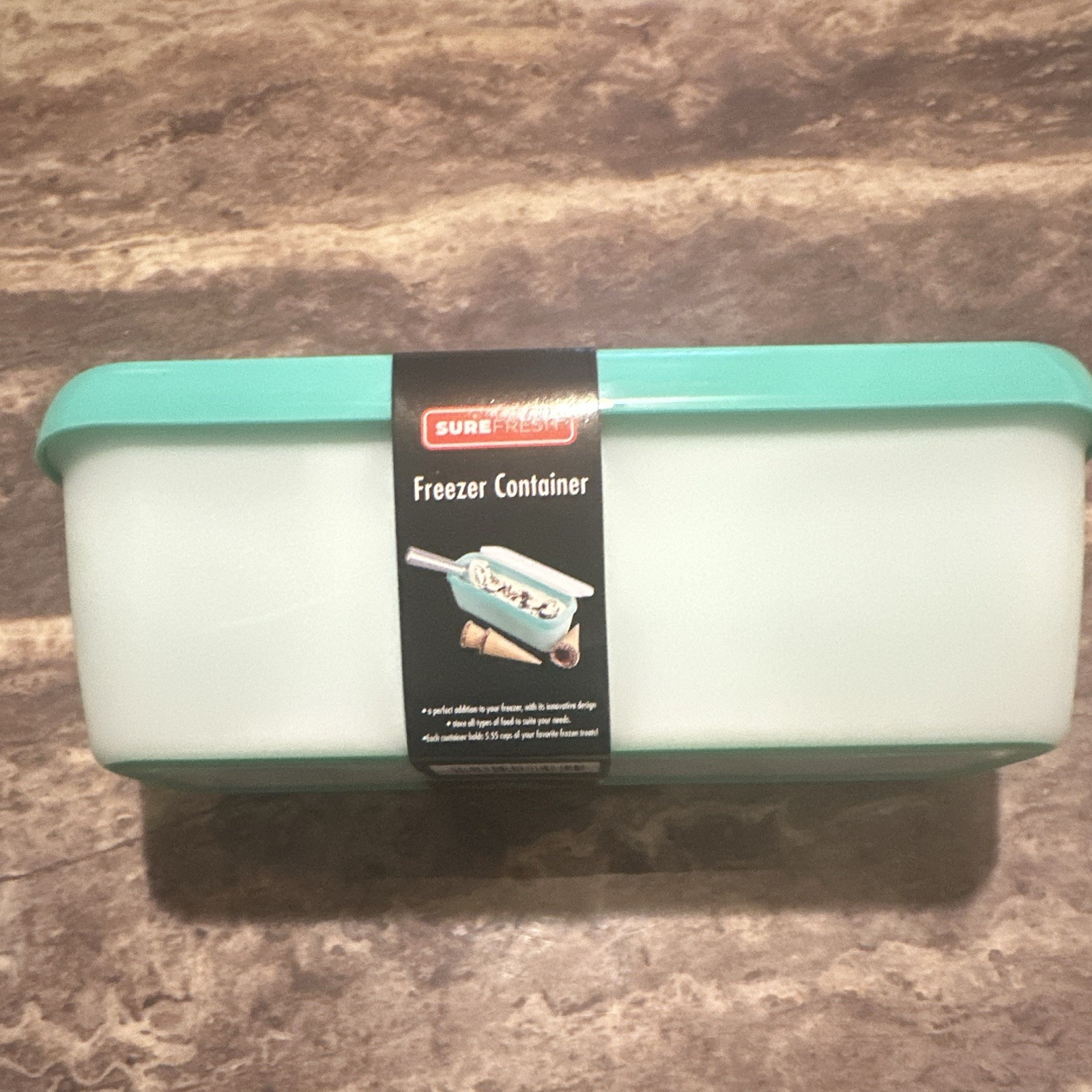 SureFresh 5.5 Cup (1300 ml) Plastic Freezer Container Set, White/Green Snap Lid gallery